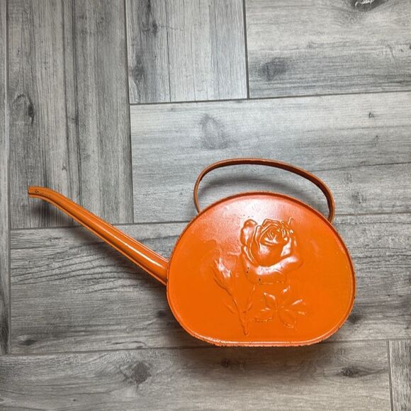 VINTAGE Rose Flower Orange Watering Can - Picture 1 of 11